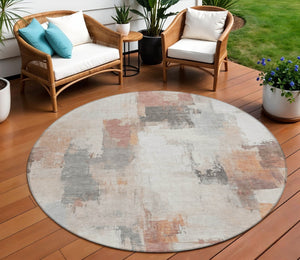 HomeRoots 5' Abstract Rust and Ivory Washable Area Rug – Durable, Stylish Indoor/Outdoor Essential for Any Space 8' Round 627661