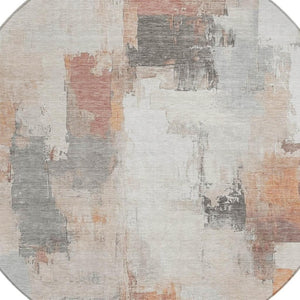 HomeRoots 5' Abstract Rust and Ivory Washable Area Rug – Durable, Stylish Indoor/Outdoor Essential for Any Space 8' Round 627661