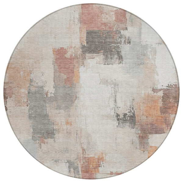 HomeRoots 5' Abstract Rust and Ivory Washable Area Rug – Durable, Stylish Indoor/Outdoor Essential for Any Space 8' Round 627661