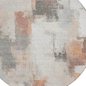 HomeRoots 5' Abstract Rust and Ivory Washable Area Rug – Durable, Stylish Indoor/Outdoor Essential for Any Space 8' Round 627661