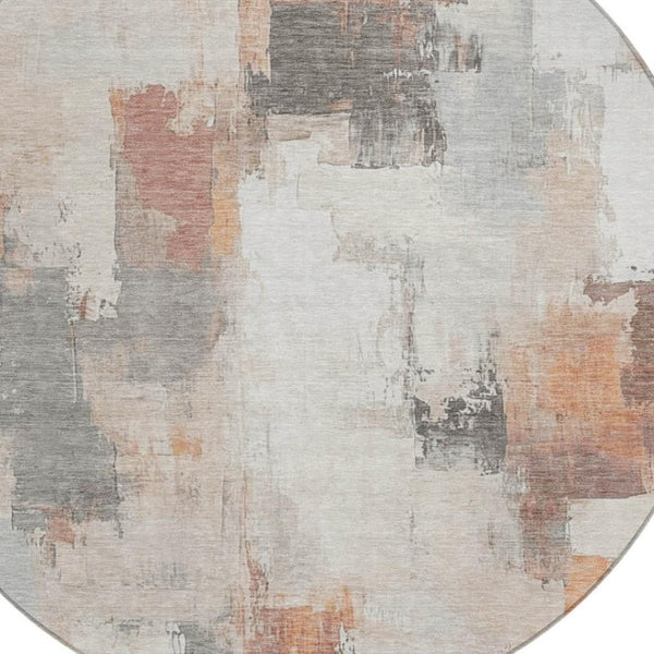 HomeRoots 5' Abstract Rust and Ivory Washable Area Rug – Durable, Stylish Indoor/Outdoor Essential for Any Space 8' Round 627661