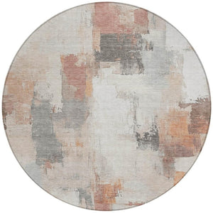 HomeRoots 5' Abstract Rust and Ivory Washable Area Rug – Durable, Stylish Indoor/Outdoor Essential for Any Space 8' Round 627661