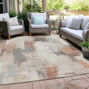 HomeRoots 5' Abstract Rust and Ivory Washable Area Rug – Durable, Stylish Indoor/Outdoor Essential for Any Space 8' X 10' 627662