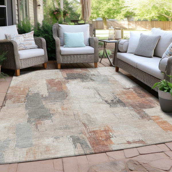 HomeRoots 5' Abstract Rust and Ivory Washable Area Rug – Durable, Stylish Indoor/Outdoor Essential for Any Space 8' X 10' 627662