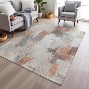 HomeRoots 5' Abstract Rust and Ivory Washable Area Rug – Durable, Stylish Indoor/Outdoor Essential for Any Space 8' X 10' 627662