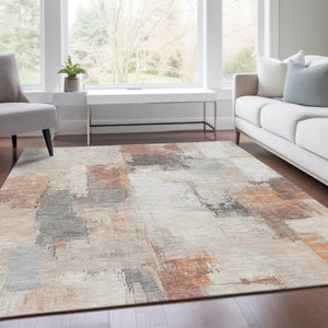 HomeRoots 5' Abstract Rust and Ivory Washable Area Rug – Durable, Stylish Indoor/Outdoor Essential for Any Space 9' X 12' 627663