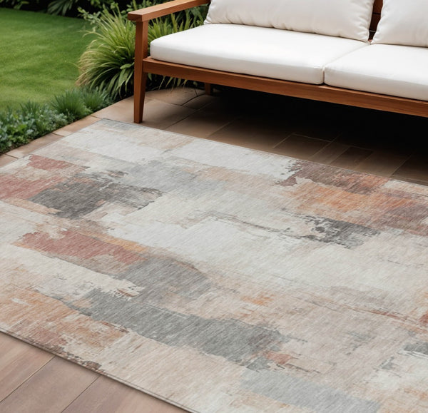 HomeRoots 5' Abstract Rust and Ivory Washable Area Rug – Durable, Stylish Indoor/Outdoor Essential for Any Space 10' X 14' 627664