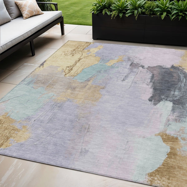 HomeRoots 5' Elegant Lavender and Gold Abstract Area Rug - Stylish, Durable, Machine Washable for Indoor/Outdoor Use 5' X 8' 627672