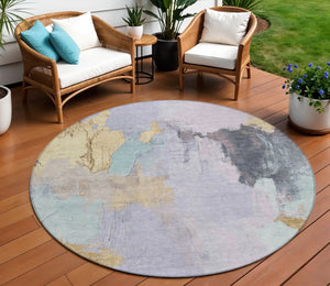 HomeRoots 5' Elegant Lavender and Gold Abstract Area Rug - Stylish, Durable, Machine Washable for Indoor/Outdoor Use 8' Round 627673