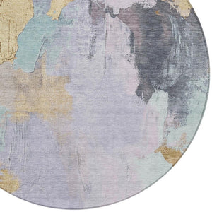 HomeRoots 5' Elegant Lavender and Gold Abstract Area Rug - Stylish, Durable, Machine Washable for Indoor/Outdoor Use 8' Round 627673