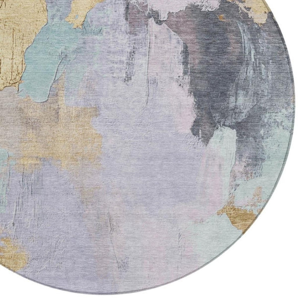 HomeRoots 5' Elegant Lavender and Gold Abstract Area Rug - Stylish, Durable, Machine Washable for Indoor/Outdoor Use 8' Round 627673