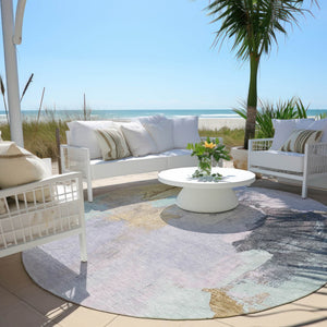 HomeRoots 5' Elegant Lavender and Gold Abstract Area Rug - Stylish, Durable, Machine Washable for Indoor/Outdoor Use 8' Round 627673