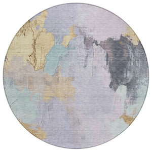 HomeRoots 5' Elegant Lavender and Gold Abstract Area Rug - Stylish, Durable, Machine Washable for Indoor/Outdoor Use 8' Round 627673