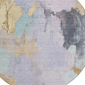 HomeRoots 5' Elegant Lavender and Gold Abstract Area Rug - Stylish, Durable, Machine Washable for Indoor/Outdoor Use 8' Round 627673