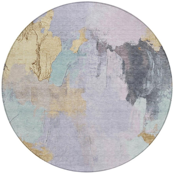 HomeRoots 5' Elegant Lavender and Gold Abstract Area Rug - Stylish, Durable, Machine Washable for Indoor/Outdoor Use 8' Round 627673