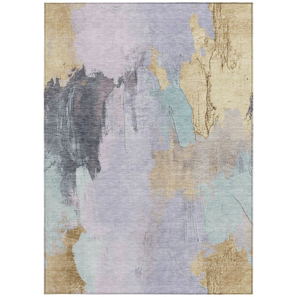 HomeRoots 5' Elegant Lavender and Gold Abstract Area Rug - Stylish, Durable, Machine Washable for Indoor/Outdoor Use 8' X 10' 627674