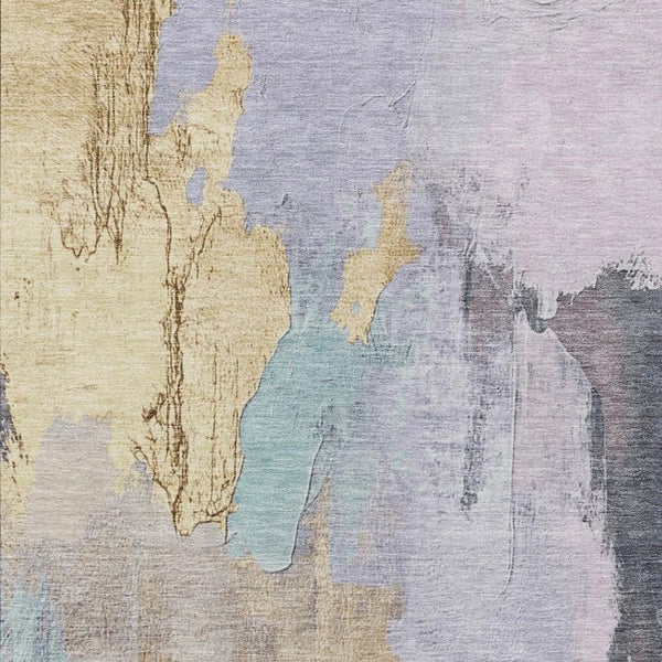 HomeRoots 5' Elegant Lavender and Gold Abstract Area Rug - Stylish, Durable, Machine Washable for Indoor/Outdoor Use 8' X 10' 627674