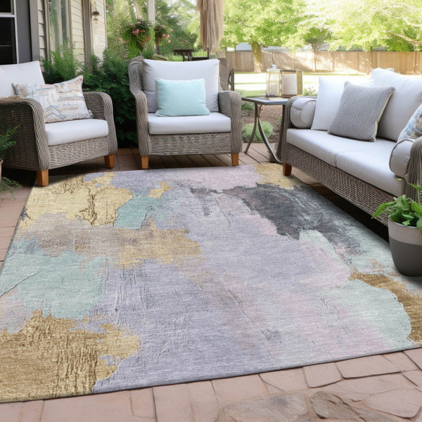 HomeRoots 5' Elegant Lavender and Gold Abstract Area Rug - Stylish, Durable, Machine Washable for Indoor/Outdoor Use 9' X 12' 627675