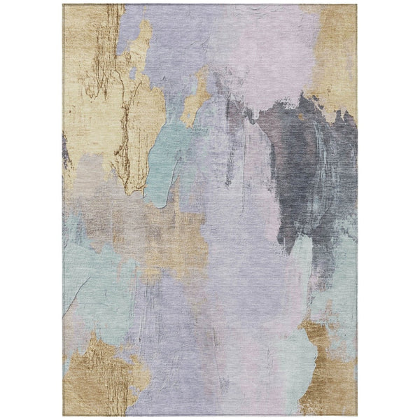 HomeRoots 5' Elegant Lavender and Gold Abstract Area Rug - Stylish, Durable, Machine Washable for Indoor/Outdoor Use 9' X 12' 627675