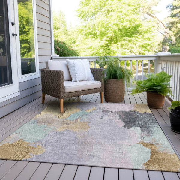 HomeRoots 5' Elegant Lavender and Gold Abstract Area Rug - Stylish, Durable, Machine Washable for Indoor/Outdoor Use 9' X 12' 627675