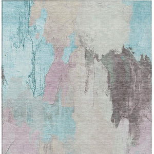 HomeRoots 5' Stylish Teal Blue and Beige Abstract Area Rug for Indoor and Outdoor Use – Durable & Washable Design 5' X 8' 627678