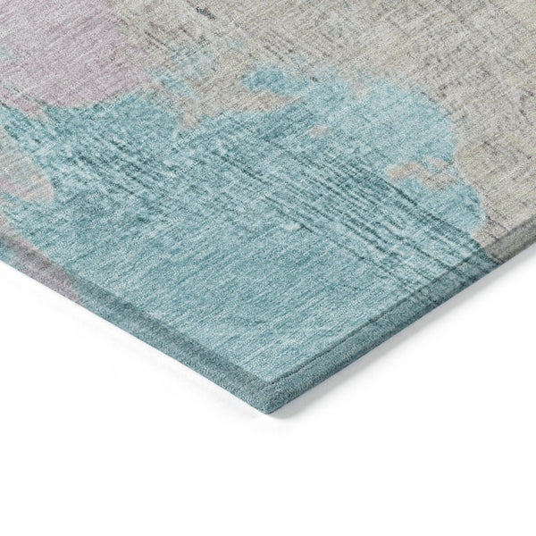 HomeRoots 5' Stylish Teal Blue and Beige Abstract Area Rug for Indoor and Outdoor Use – Durable & Washable Design 8' Round 627679