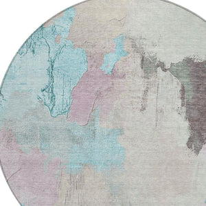 HomeRoots 5' Stylish Teal Blue and Beige Abstract Area Rug for Indoor and Outdoor Use – Durable & Washable Design 8' Round 627679