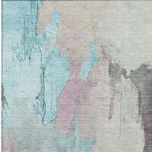 HomeRoots 5' Stylish Teal Blue and Beige Abstract Area Rug for Indoor and Outdoor Use – Durable & Washable Design 8' X 10' 627680