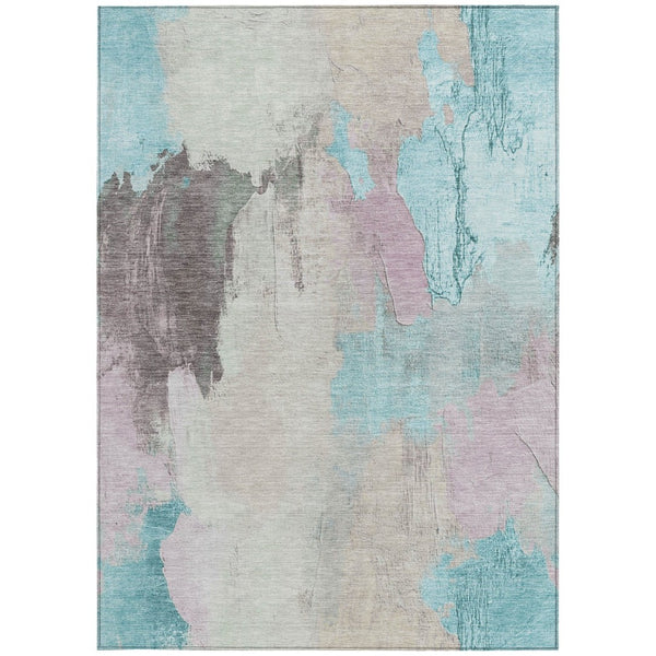 HomeRoots 5' Stylish Teal Blue and Beige Abstract Area Rug for Indoor and Outdoor Use – Durable & Washable Design 9' X 12' 627681