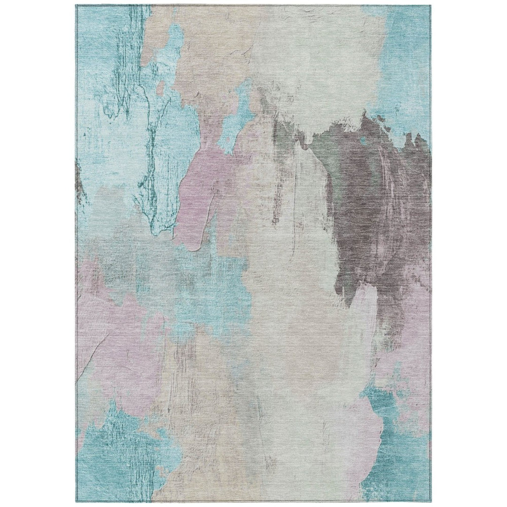 HomeRoots 5' Stylish Teal Blue and Beige Abstract Area Rug for Indoor and Outdoor Use – Durable & Washable Design 9' X 12' 627681