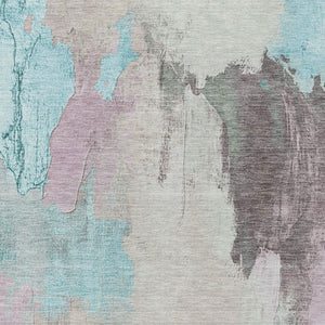HomeRoots 5' Stylish Teal Blue and Beige Abstract Area Rug for Indoor and Outdoor Use – Durable & Washable Design 9' X 12' 627681