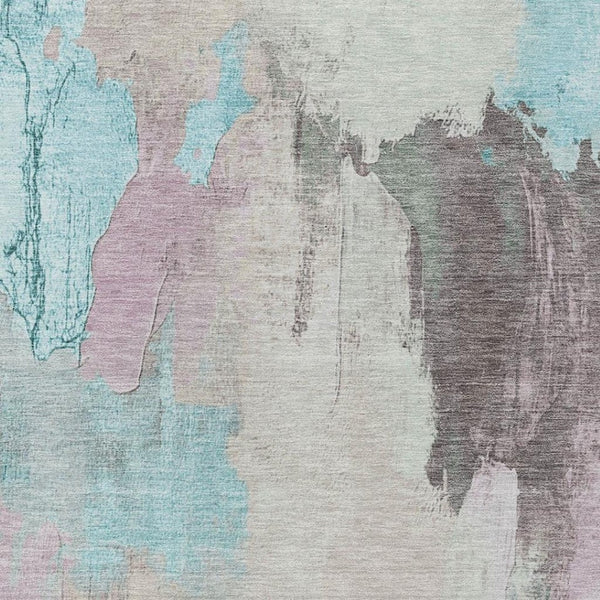 HomeRoots 5' Stylish Teal Blue and Beige Abstract Area Rug for Indoor and Outdoor Use – Durable & Washable Design 9' X 12' 627681