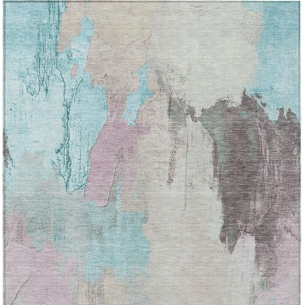 HomeRoots 5' Stylish Teal Blue and Beige Abstract Area Rug for Indoor and Outdoor Use – Durable & Washable Design 10' X 14' 627682