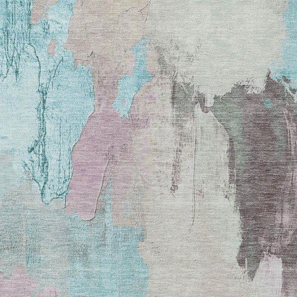 HomeRoots 5' Stylish Teal Blue and Beige Abstract Area Rug for Indoor and Outdoor Use – Durable & Washable Design 10' X 14' 627682