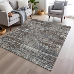HomeRoots 5' Durable Brown and Charcoal Geometric Area Rug - Washable Indoor/Outdoor Design for Any Space 5' X 8' 627684