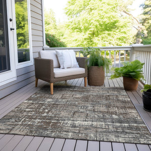 HomeRoots 5' Durable Brown and Charcoal Geometric Area Rug - Washable Indoor/Outdoor Design for Any Space 5' X 8' 627684