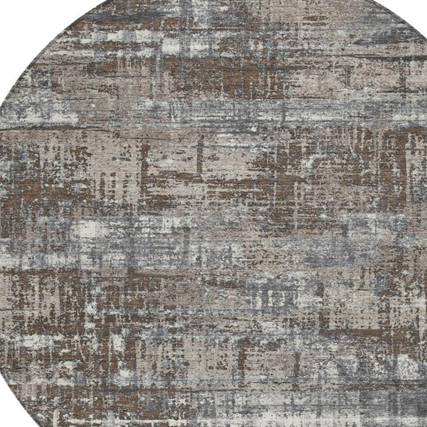 HomeRoots 5' Durable Brown and Charcoal Geometric Area Rug - Washable Indoor/Outdoor Design for Any Space 8' Round 627685
