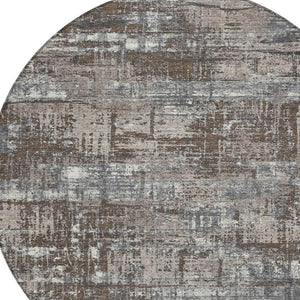 HomeRoots 5' Durable Brown and Charcoal Geometric Area Rug - Washable Indoor/Outdoor Design for Any Space 8' Round 627685