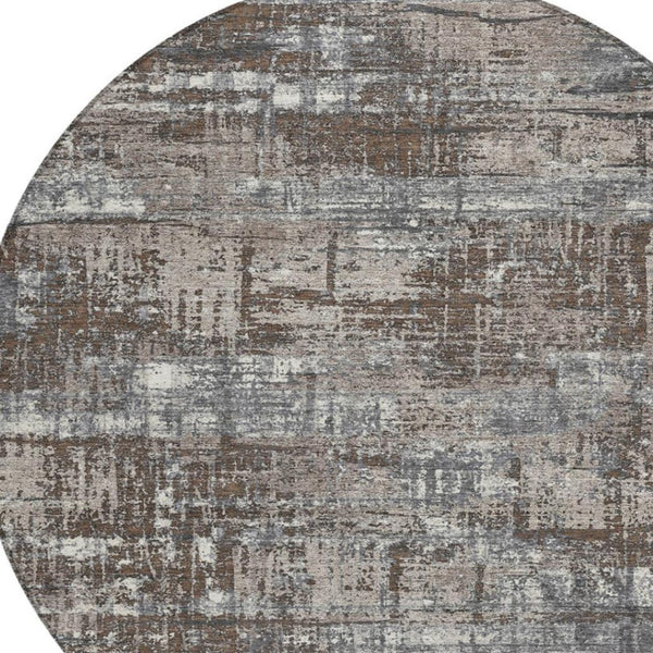 HomeRoots 5' Durable Brown and Charcoal Geometric Area Rug - Washable Indoor/Outdoor Design for Any Space 8' Round 627685