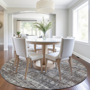 HomeRoots 5' Durable Brown and Charcoal Geometric Area Rug - Washable Indoor/Outdoor Design for Any Space 8' Round 627685