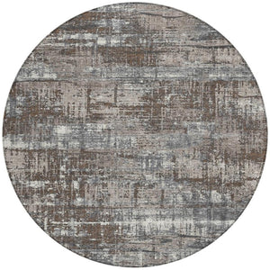 HomeRoots 5' Durable Brown and Charcoal Geometric Area Rug - Washable Indoor/Outdoor Design for Any Space 8' Round 627685
