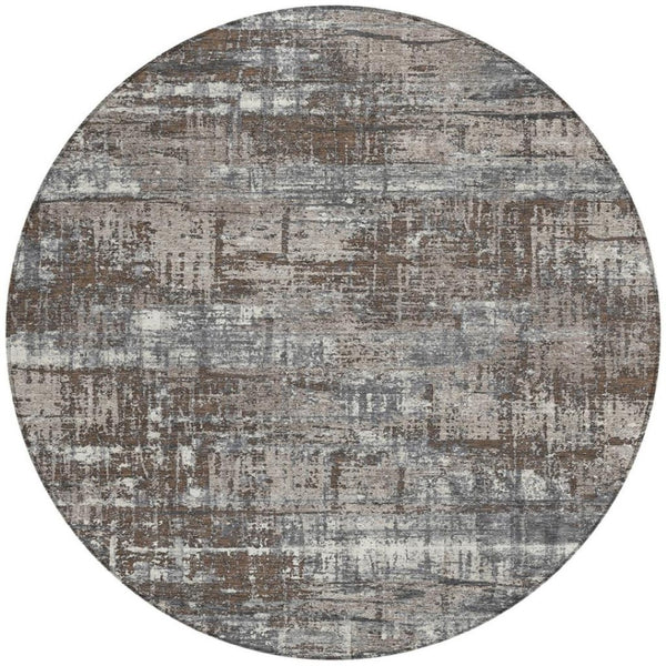 HomeRoots 5' Durable Brown and Charcoal Geometric Area Rug - Washable Indoor/Outdoor Design for Any Space 8' Round 627685