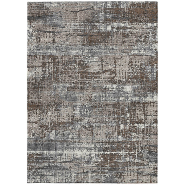 HomeRoots 5' Durable Brown and Charcoal Geometric Area Rug - Washable Indoor/Outdoor Design for Any Space 8' X 10' 627686