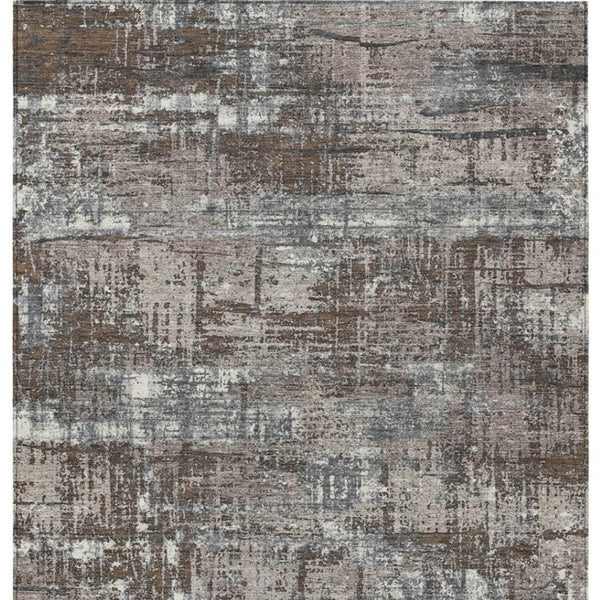 HomeRoots 5' Durable Brown and Charcoal Geometric Area Rug - Washable Indoor/Outdoor Design for Any Space 8' X 10' 627686