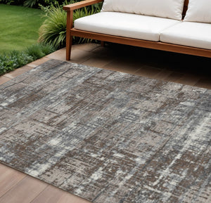HomeRoots 5' Durable Brown and Charcoal Geometric Area Rug - Washable Indoor/Outdoor Design for Any Space 8' X 10' 627686