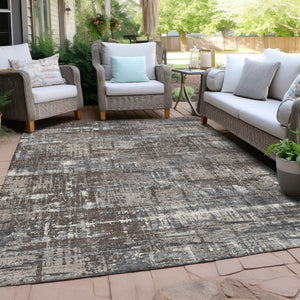 HomeRoots 5' Durable Brown and Charcoal Geometric Area Rug - Washable Indoor/Outdoor Design for Any Space 9' X 12' 627687