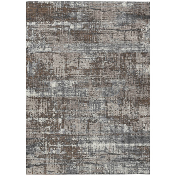 HomeRoots 5' Durable Brown and Charcoal Geometric Area Rug - Washable Indoor/Outdoor Design for Any Space 9' X 12' 627687