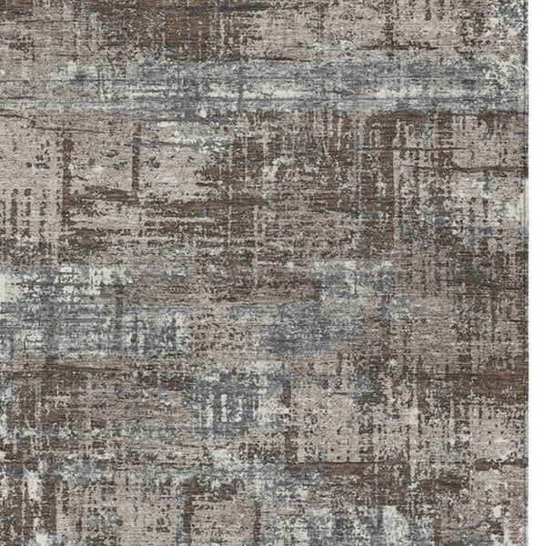 HomeRoots 5' Durable Brown and Charcoal Geometric Area Rug - Washable Indoor/Outdoor Design for Any Space 10' X 14' 627688