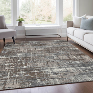 HomeRoots 5' Durable Brown and Charcoal Geometric Area Rug - Washable Indoor/Outdoor Design for Any Space 10' X 14' 627688