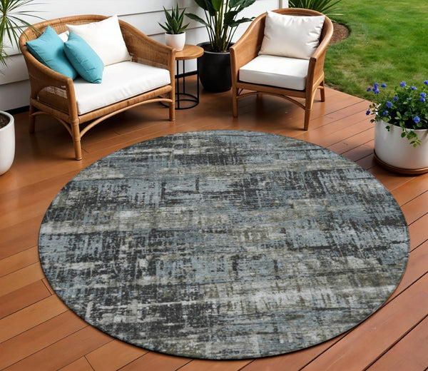 HomeRoots 5' Charcoal and Gray Geometric Washable Area Rug – Stylish Indoor/Outdoor Solution for Any Space 8' Round 627691